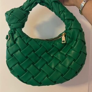 Green Woven Leather Shoulder Bag